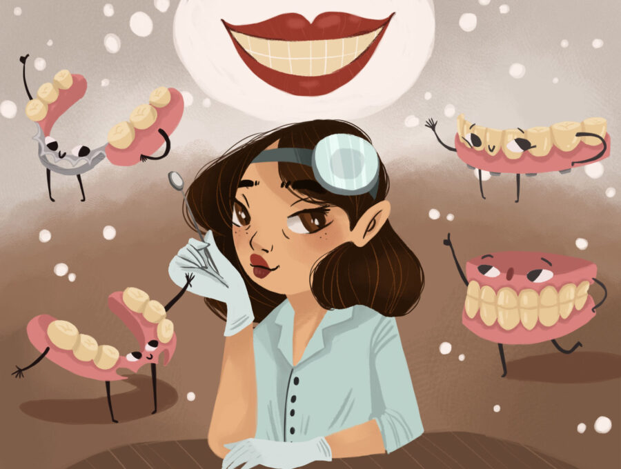 woman with different types of dentures to show the benefits of dentures