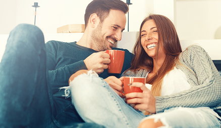 happy couple drinking coffee